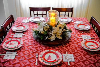 High angle view of food on table