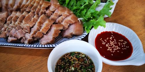 High angle view of meal served in plate