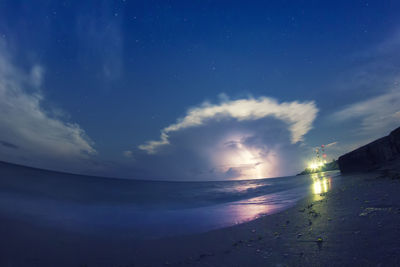 Scenic view of sea against sky at night