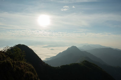 Scenic view of silhouette mountains against sky at sunset