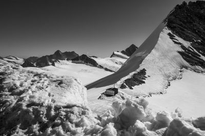 Scenic view of snow covered mountains against sky