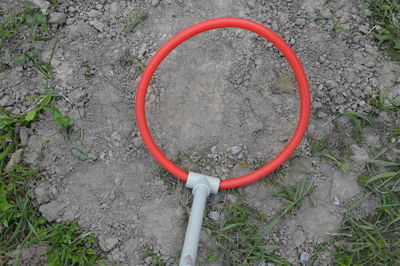 High angle view of bicycle on field