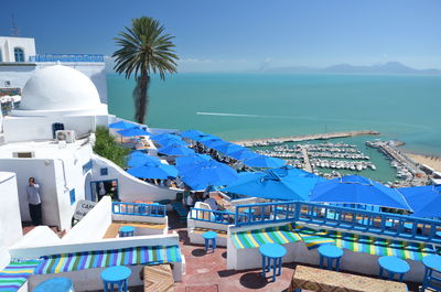 View of swimming pool against sea