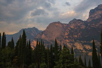 Scenic view of mountains against cloudy sky