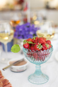 Close-up of strawberries on table