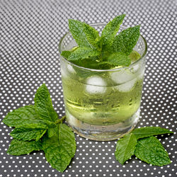 Cool drink with mint in front of background with dots