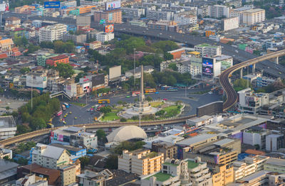 High angle view of buildings in city