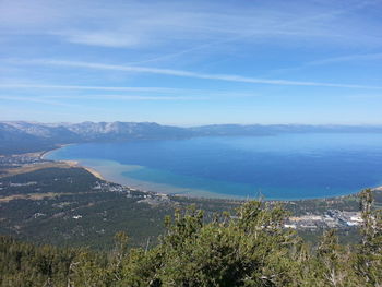 Scenic view of sea against blue sky