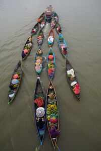 High angle view of boats in sea