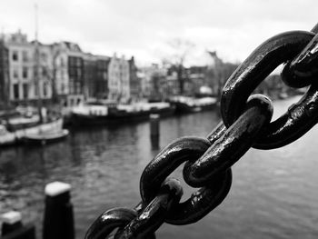 Close up of metal bridge over river