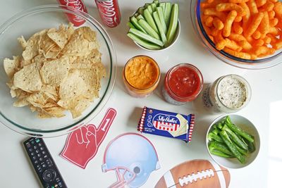 High angle view of breakfast on table