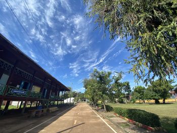 Road by trees against sky in city