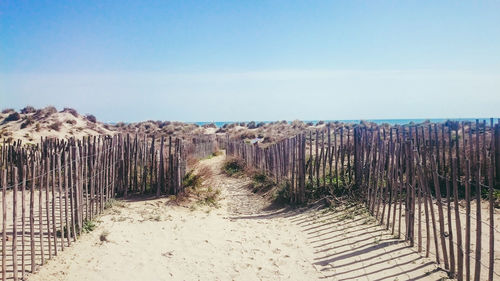 Panoramic shot of landscape against clear blue sky