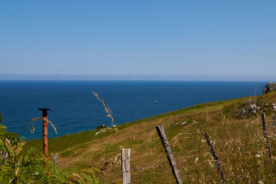 Scenic view of sea against clear sky