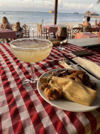 Close-up of mexican food on table at beach in cancun