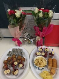 High angle view of food on table