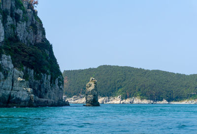 Scenic view of sea against clear sky