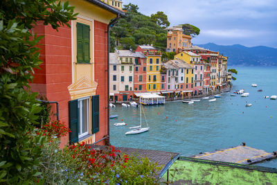 Beautiful landscape view of portofino famous landmark at italy.