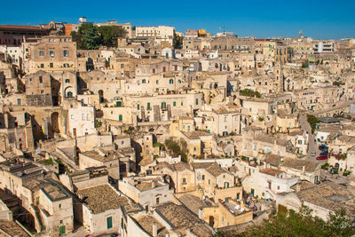 High angle view of old buildings in city