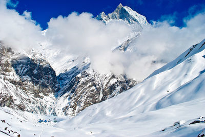 Scenic view of snowcapped mountains against sky