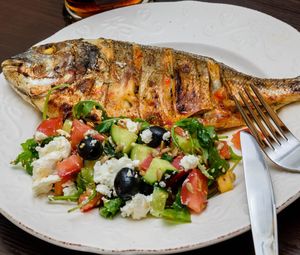 High angle view of fish served in plate