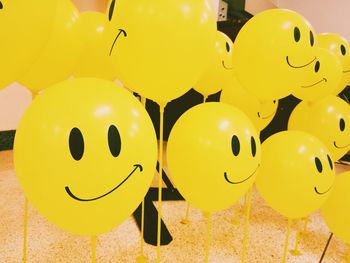 Close-up of yellow balloons