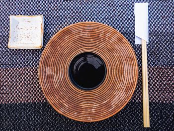 High angle view of breakfast on table