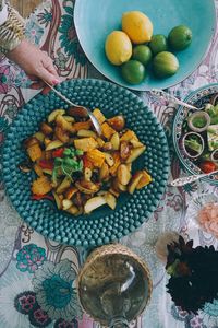 High angle view of food on table