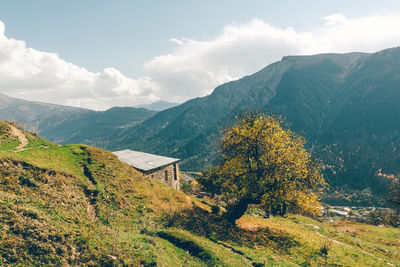 Scenic view of mountains against sky during autumn