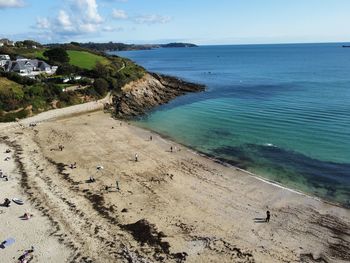 High angle view of swampool beach falmouth against sky