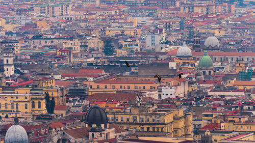 High angle view of buildings in city