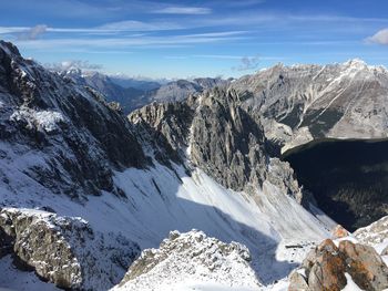 View of snowcapped rocky mountain