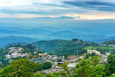 High angle view of town against sky