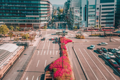 High angle view of cars on street in city