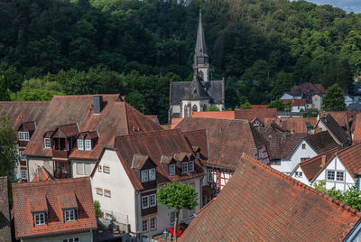 View from the castle ruins to the old town of eppstein, hesse, germany