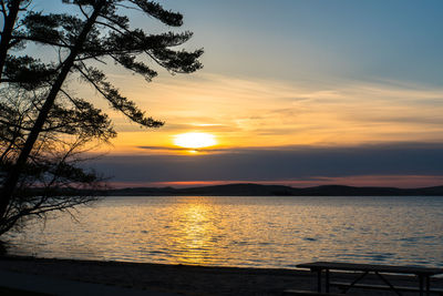 Scenic view of sea against orange sky