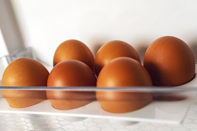 Close-up of eggs in carton