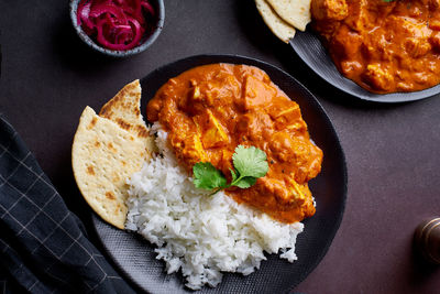 Paneer tikka masala served with basmati rice