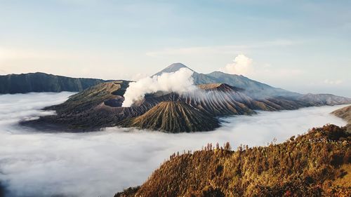 View of mount bromo in the morning of sunrise in pasuruan regency of east java province, indonesia