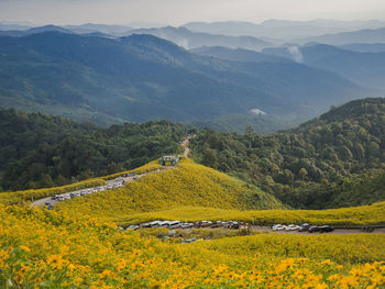 Scenic view of landscape against mountains