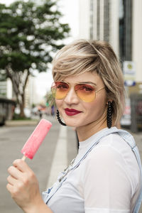 Portrait of woman with ice cream