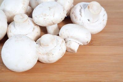 High angle view of mushrooms on table