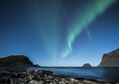 Scenic view of sea against sky at night