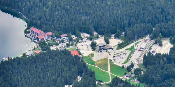 High angle view of townscape and buildings in city