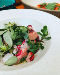 Close-up of fruits in plate on table