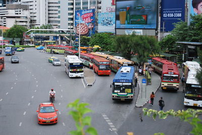 High angle view of traffic on road in city