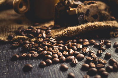 Close-up of coffee beans on table