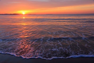 Close-up of sea against sky during sunset