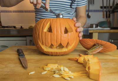 Full frame shot of pumpkin on table