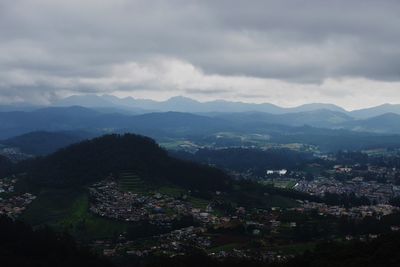 High angle view of landscape against cloudy sky